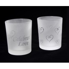 Winston Porter Frosted and Etched Love Theme Glass Votive Holder DEIC2648